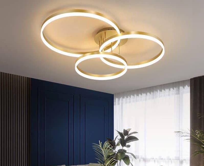 Lustră LED, design circular suprapus, Auriu