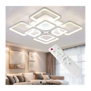 Lustră LED, design geometric suprapus cu control prin telecomandă, Alb