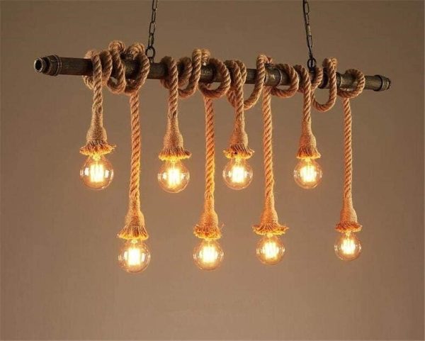 Lustră Rusticǎ Inovatoare cu Detalii din Lemn și Frânghie, 6 Surse de Iluminare – O Alegere Premium pentru Iluminat Elegant și Natural