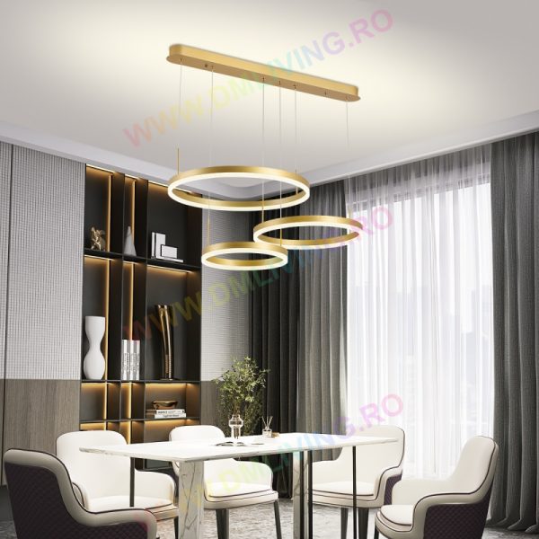 Lustră LED Suspendată de Lux, Design Modern DM 1795-GD Auriu – Perfectă pentru Livinguri și Sufragerii Contemporane