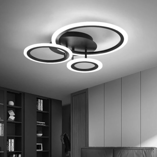 Lustră LED Modernă Circulară Negru DM001-3 – Design Elegant Și Funcționalitate Versatilă, Ideală Pentru Living Contemporan