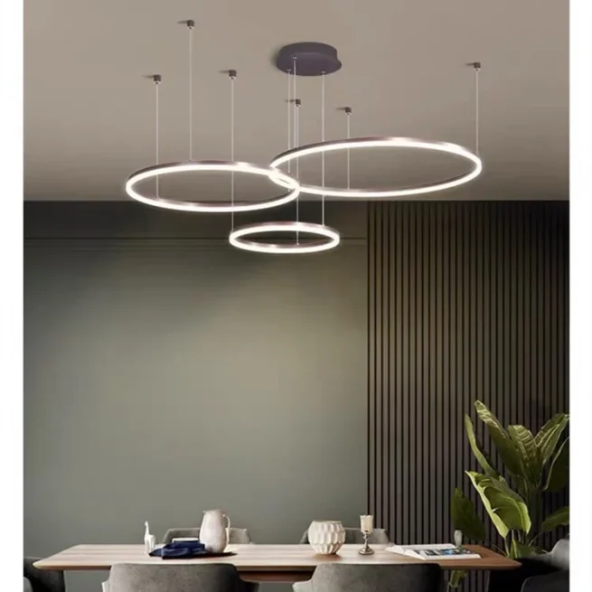 Lustră suspendată cu inele LED pentru un ambient contemporan elegant, DM3651/30+40+60cm, Maro