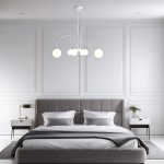 Candelabru de lux DM Living, Model DM1018/6 Alb – Brațe Albe și Sfere Luminoase pentru Un Design Modern și Iluminare Premium