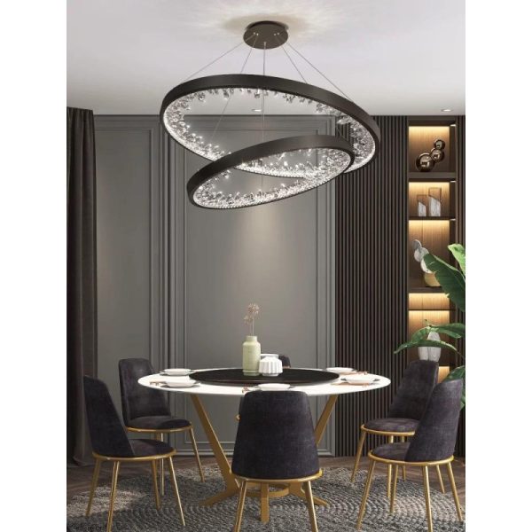 Candelabru Inelar LED DM Living, Model DM23529/40+60 Negru – Eleganță Modernă cu Cristale Decorative pentru Iluminare Distinsă