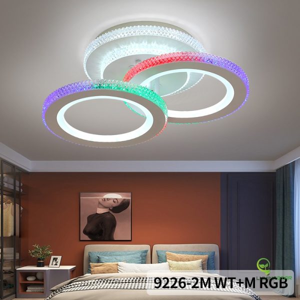 Plafonieră LED modernă cu inele suprapuse și telecomandă RGB, DM 9226/2M WT/MRGB