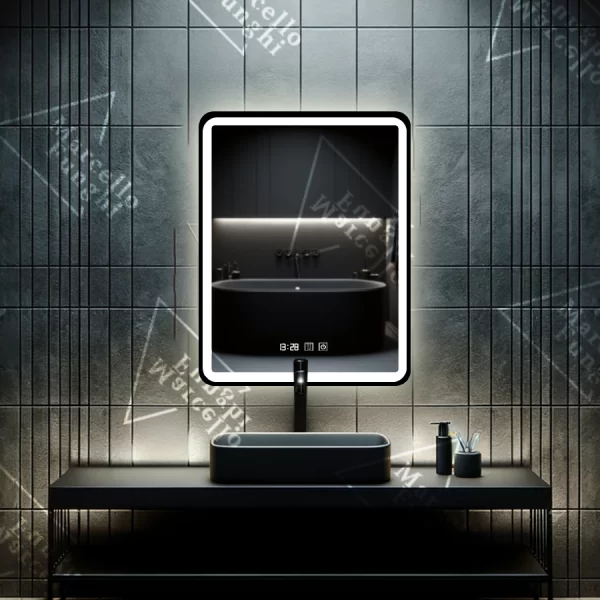 Oglinda LED touch cu functie dezaburire, rama neagra, 50x70 cm