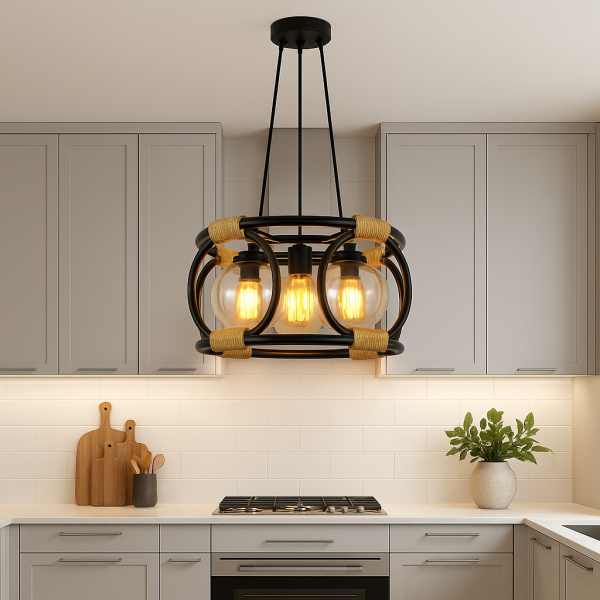 Pendul Rustic DM Living Elegant, Model DM5705-3 Cu Abajururi De Calitate – Design Modern Și Funcțional, Perfect Pentru Spații De Locuit Moderne