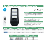 Lampa Stradala cu sensor de miscare,panou solar monocristalin integrat si telecomanda - 60W/6500k