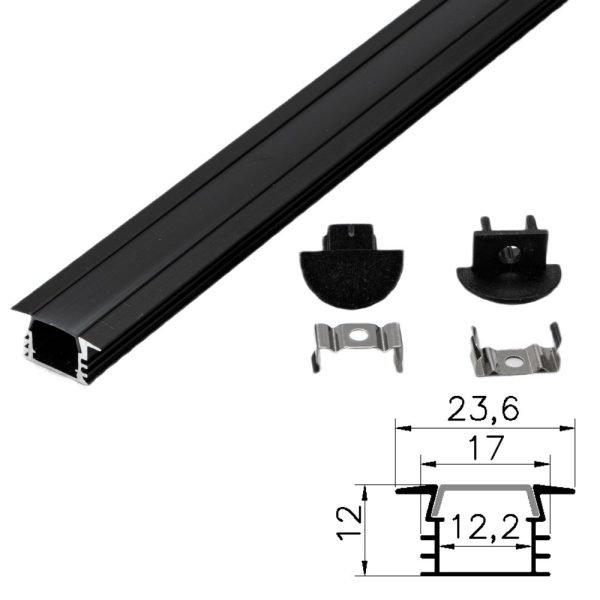 Profil Aluminiu Negru 2m Incastrat 23.6x17mm