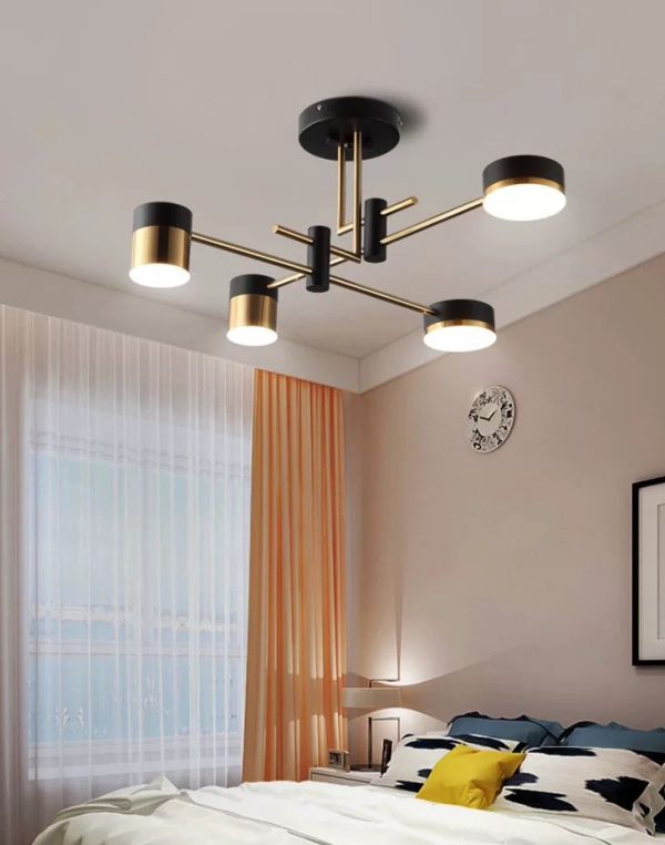 Lustră Modernă cu Surse LED Articulate și Telecomandă, Negru/Auriu, DM-G4215-2+2 – Funcționalitate și Stil pentru Casa Ta